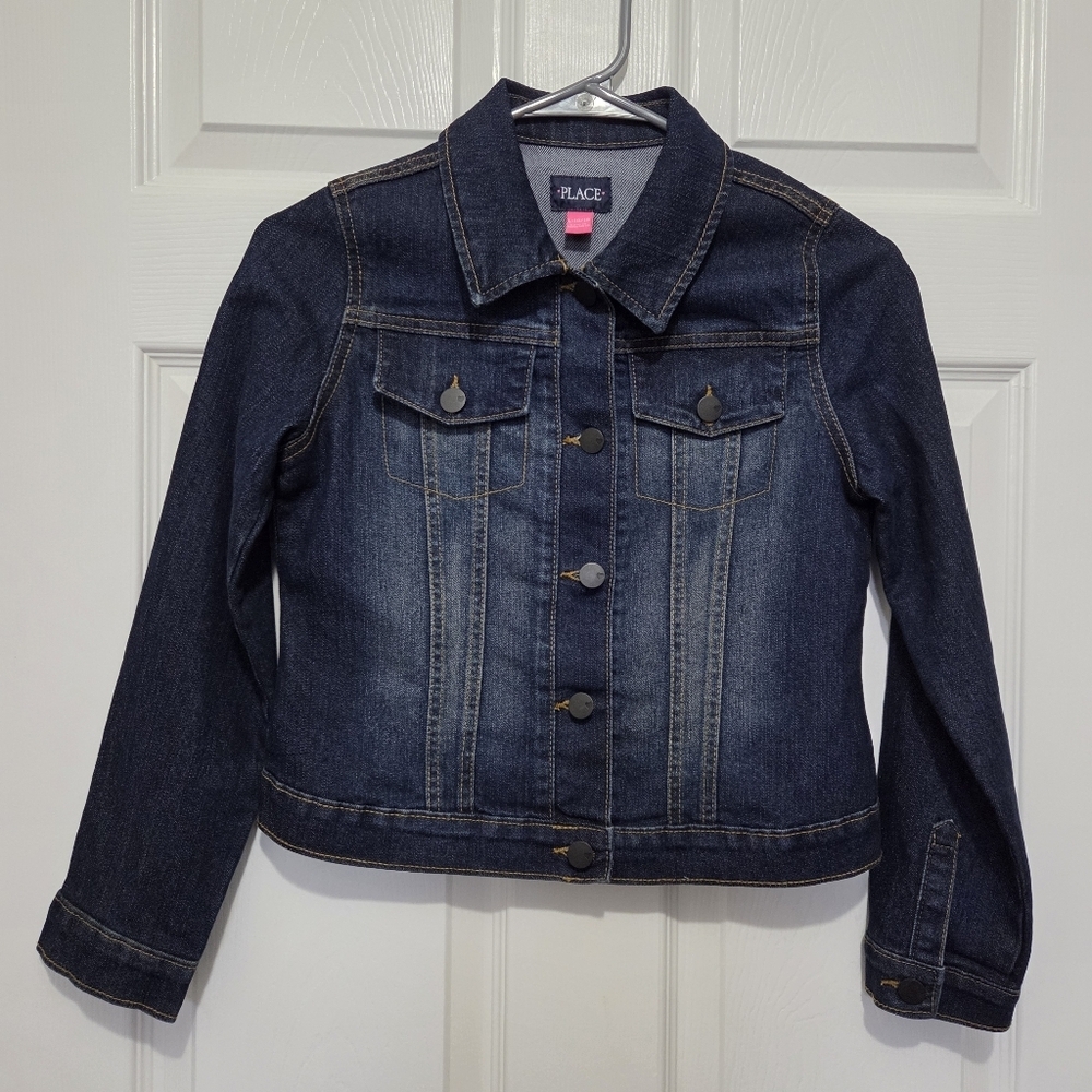 The Children's Place Girls Dark Wash Denim Long Sleeve Jacket Size Large (10/12)